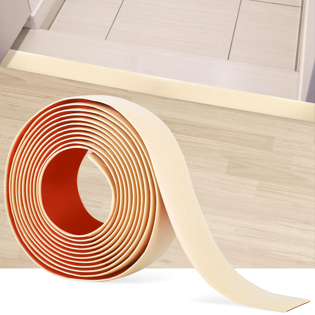 10Ft Floor Transition Strip Self Adhesive Vinyl Cover Floor Strip Flat Divider Transition Strip Wood Grain Design for Laminate Floor Gaps and Doorway Transitions (10 Foot)