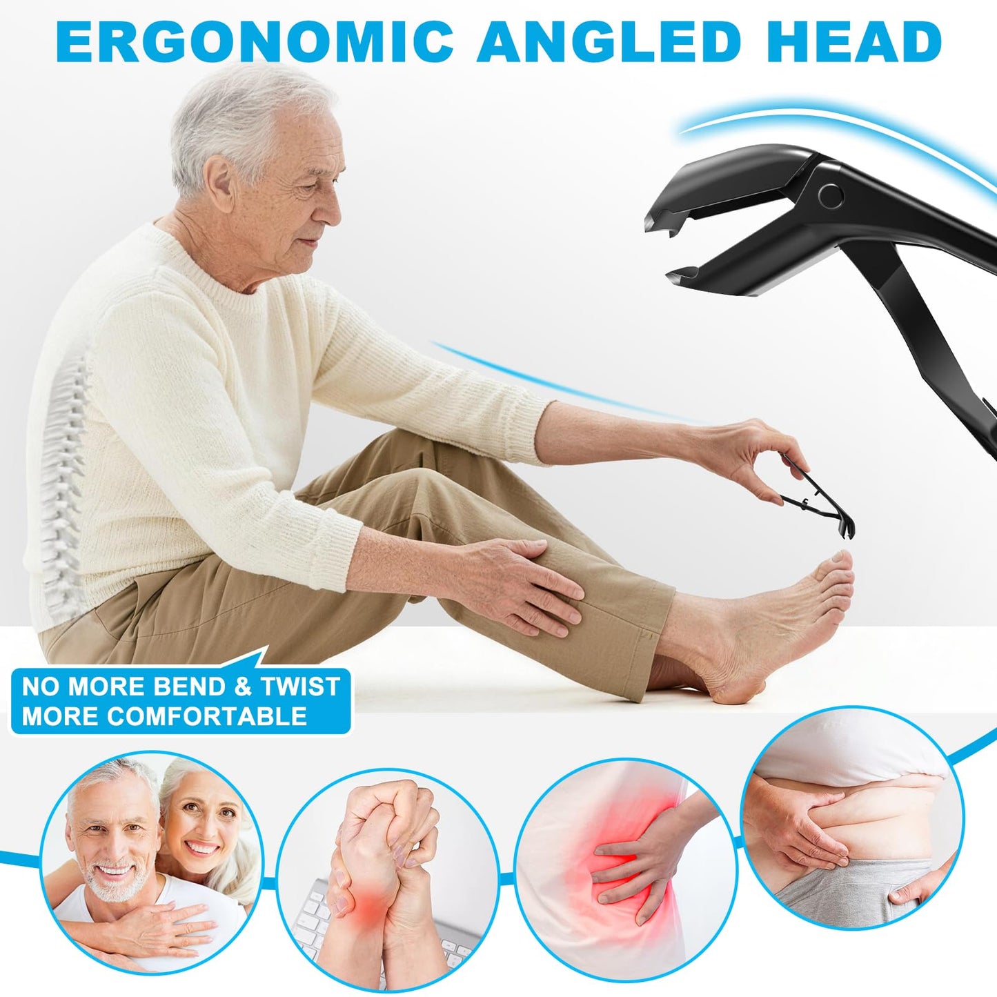 2026 Toenail Clippers for Thick Toenails for Seniors, Angled Head Large Toe Nail Clippers Set for Men, Heavy Duty Ingrown Toenail Clippers with Long Handle, Ultra Sharp Slanted Nail Cutter Wide Jaw