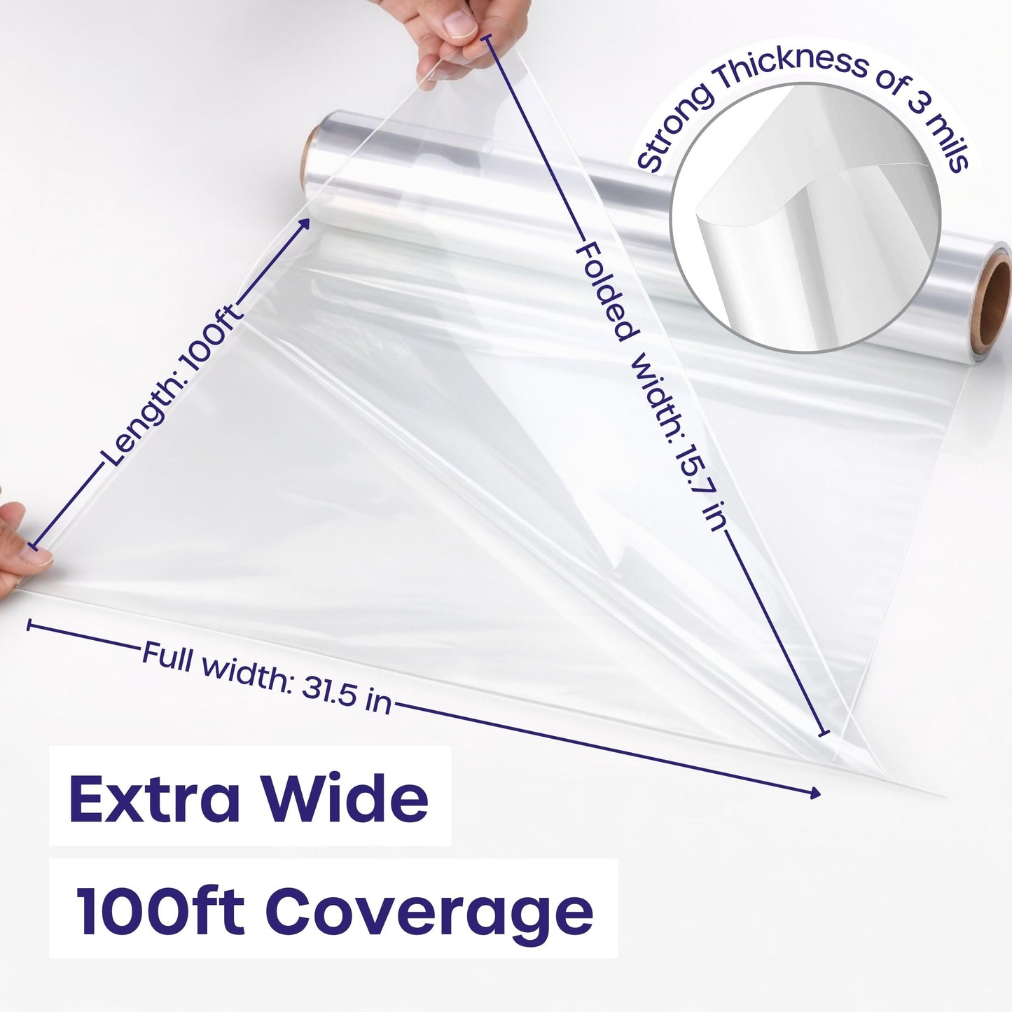 volila Clear Cellophane Wrap Roll (31.5 in x 100 ft) - 3 Mil Thick Cellophane Wrap for Gift Basket, Treats, Flower Wrapping, Clear Wrapping Paper (31.5" folds into 16")