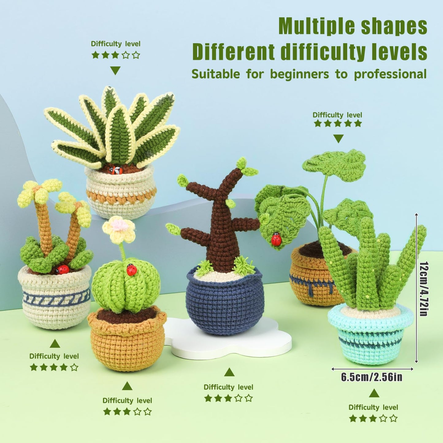 Hssugi Crochet Kit for Beginners, 6PCS Succulents Plants Crochet Kits, Knitting Kit with Step-by-Step Video Tutorials, Crochet Yarn DIY Beginner Crochet Kit for Adults Succulent Family