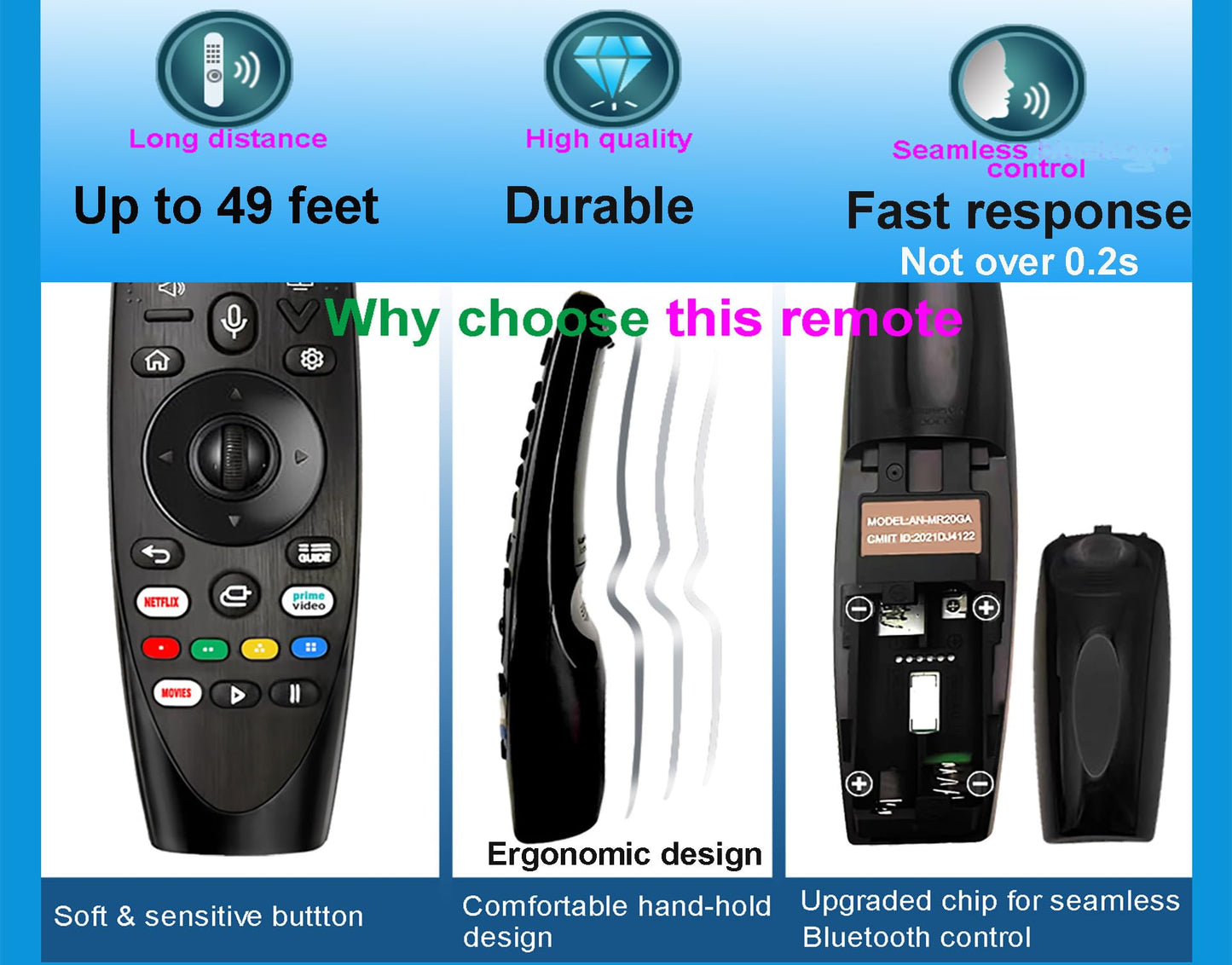 Voice-Magic-Remote-LG-Smart-TV-Remote-Control-Replacement for LG TV Remote for UHD OLED QNED WebOS ThinQ AI Smart TV Original Magic Remote AKB75855501 MR20GA Netflix/Prime/Google/Alexa Voice/Pointer