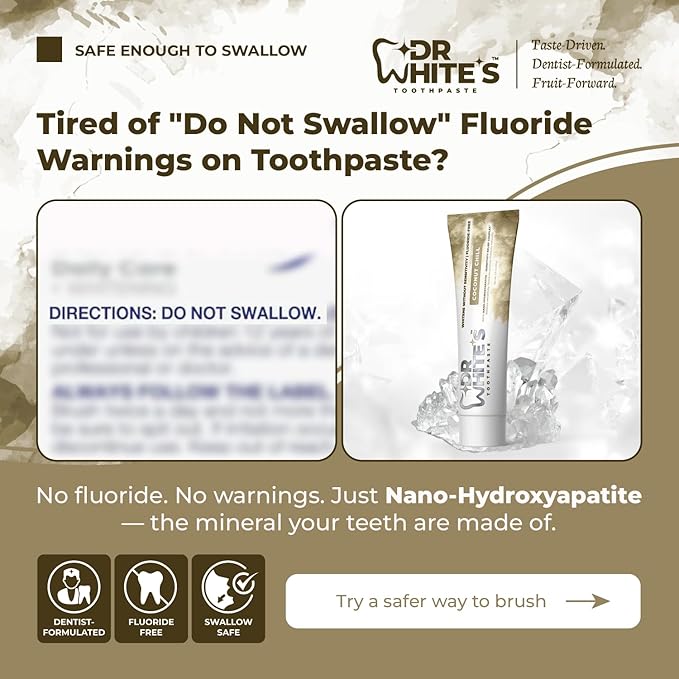 Dr. White’s Fluoride-Free nHA Toothpaste 3-Pack; Dentist-Formulated, Nano Hydroxyapatite + Xylitol, Sensitivity Relief Complex™, Mint-Free, Enamel Safe, Swallow-Safe (3.5 Oz, Coconut Chill)