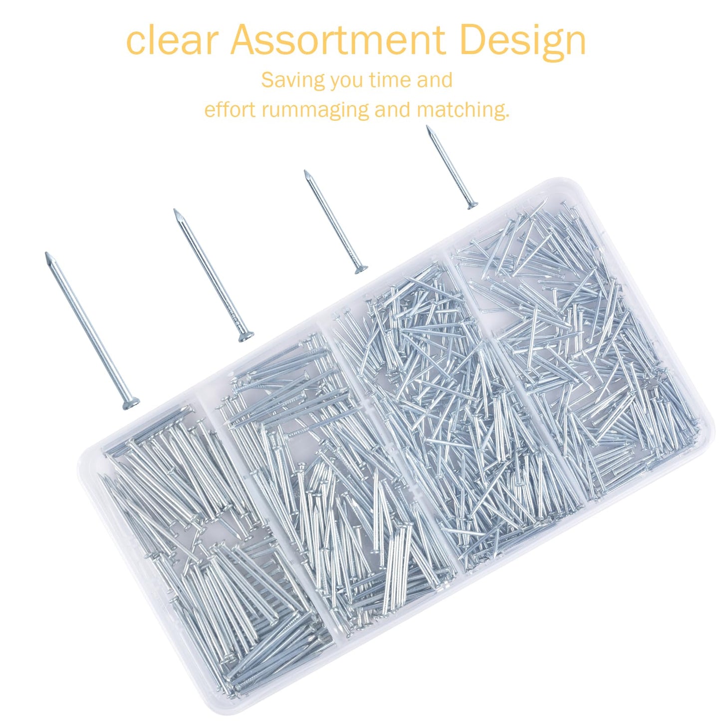 ALLWIN Nail Assortment Kit and 8oz Small Claw Hammer, 650 Pcs Small Nails, Picture Hanging Nails, Black, 0.671 kg