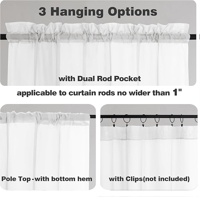 Chyhomenyc White Sheer Curtains 48 Inch Long, Light Filtering Solid Color Bedroom Window Sheer Curtain Panels, Elegant Short Curtains & Drapes for Living Room, 42Wx48L, 2 Panels