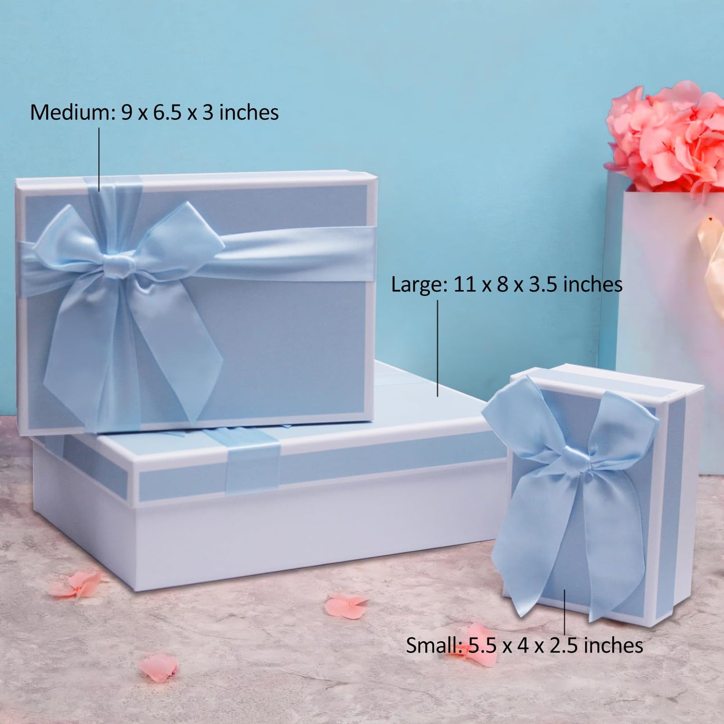 Airuisike Gift Boxes With Lids, Set of 3 Blue Gift Boxes For Presents, Elegant Present Boxes For Christmas Gifts, Assorted Gift Wrap Boxes
