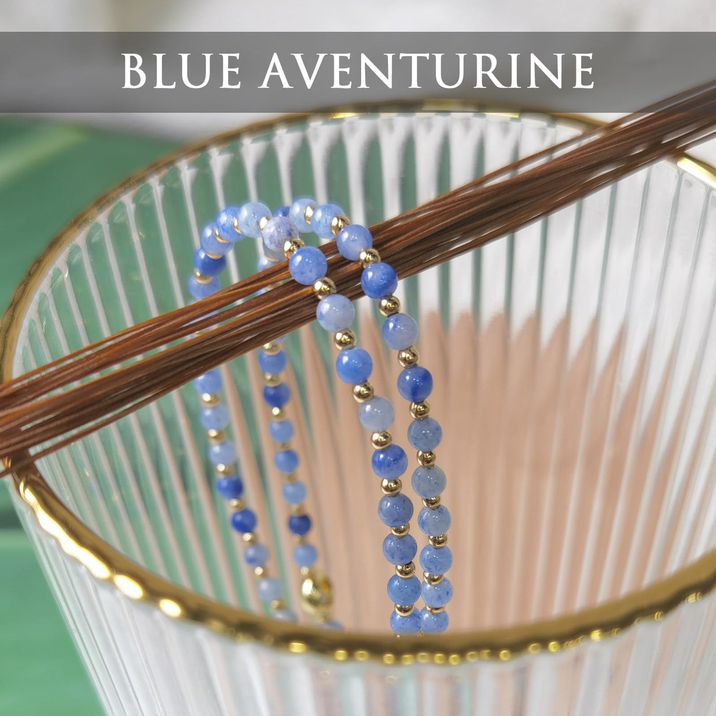 Morchic 3mm Blue Aventurine Natural Gemstone Beaded Bracelet for Women, Dainty Tiny Charm Jewelry, Adjustable 7.1-8.6", Ideal Birthday Holiday Gift