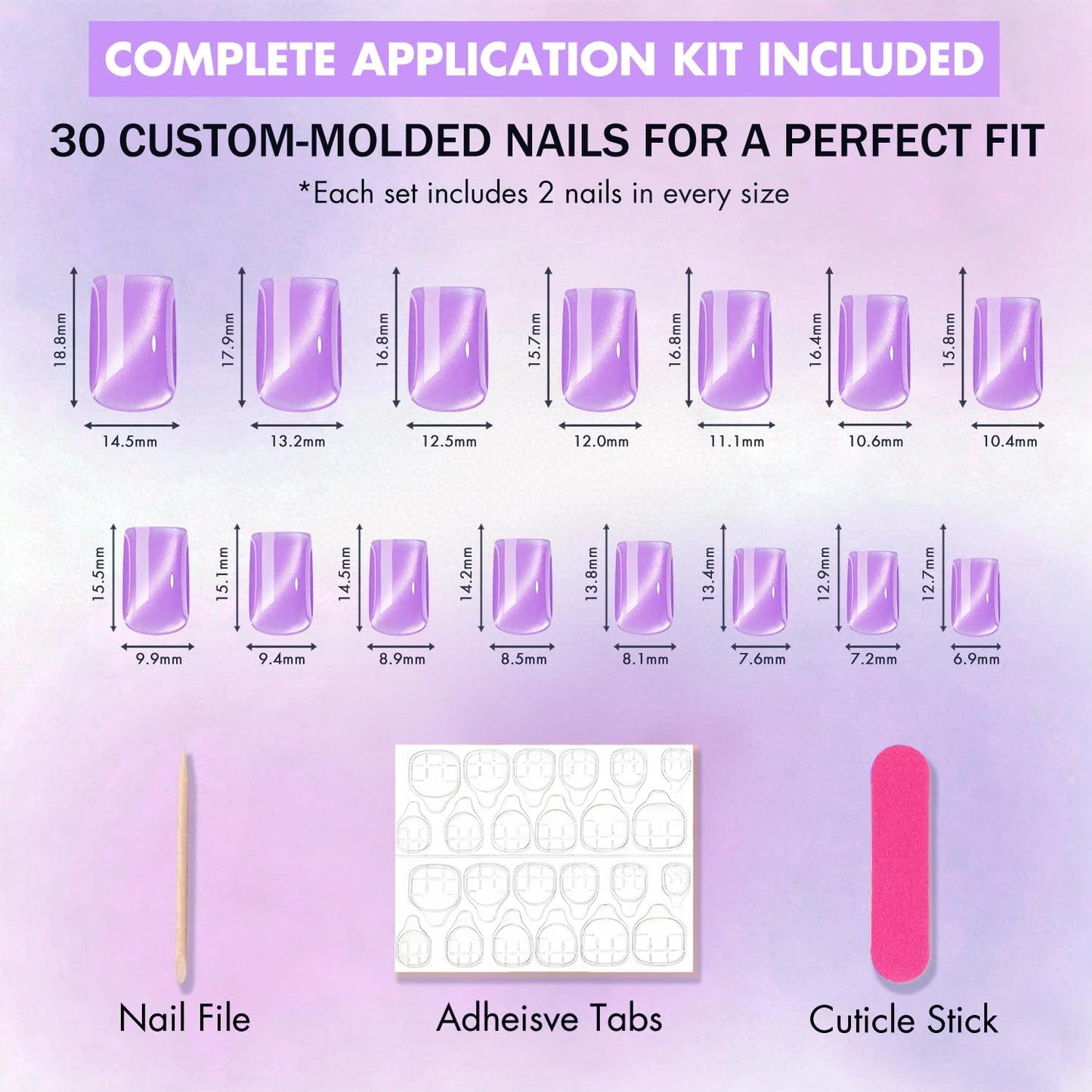 KQueenest Cat Eye Press on Nails Short, 30 Pcs Acrylic Press on Nails Square, Sparkly Glitter Light Blue Fake Nails Press on Short, Reusable Chrome Soft Gel Glue on Nails for Women Gift