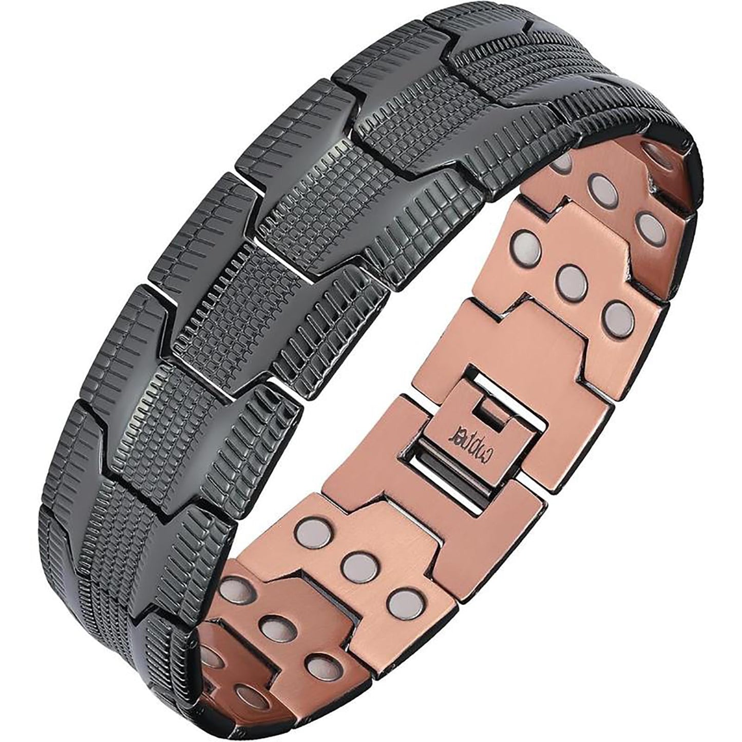 Picalela Magnetic Copper Bracelet for Men Women, 99% Pure Solid Copper Bracelet with Magnets, Adjustable Clasp, Retro Design for Circulation & Fatigue Relief (BLACK)