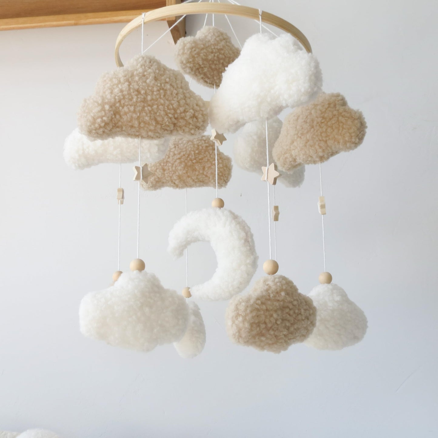 Goukurlsma Neutral Boho Cloud Mobile for Crib with Moon Neutral Baby Crib Mobile Boho Crib Mobile Boucle Baby Mobile for Crib Bassinet