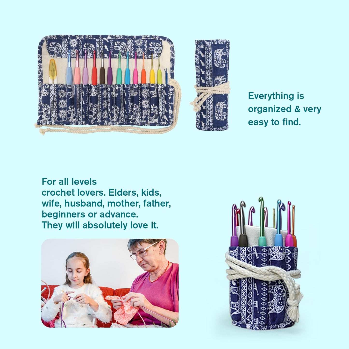 YOJOB Crochet Hooks Set (12 Sizes), Super Smooth 2.0mm-8.0mm Ergonomic Soft Grip Crochet Needle Kit with Accessories and Crochet Case