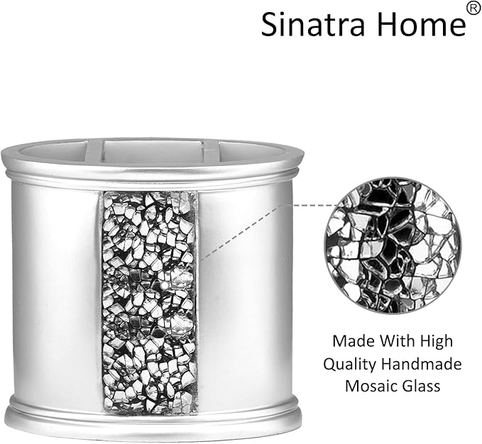 Zahari Home Sinatra Bath Tooth Brush Holder Modern Tooth Brush and Toothpaste Holder, Silver