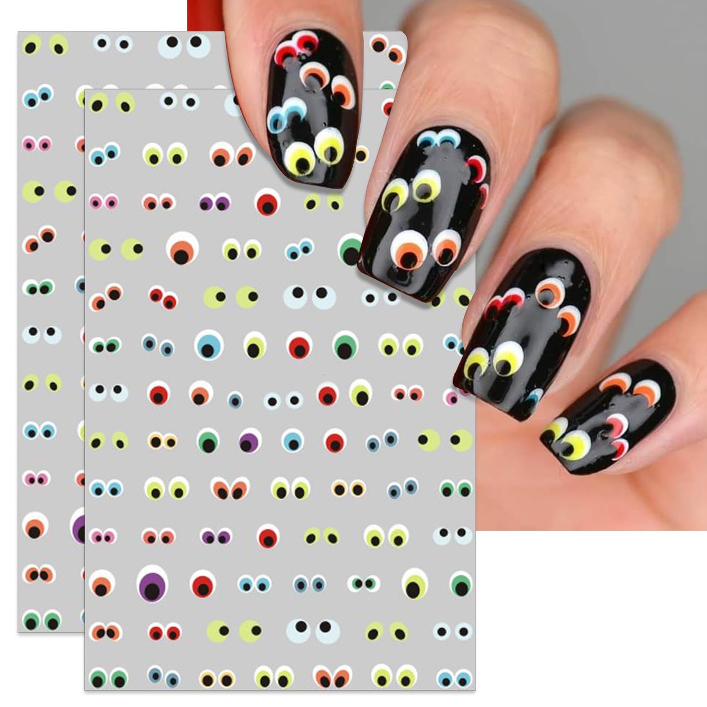 IDDFEVE Halloween Eyeball Nail Stickers - 3D Bloody Horror Eyeball Self-Adhesive Nail Decals for DIY Funny Spooky Manicure (6 Sheets)