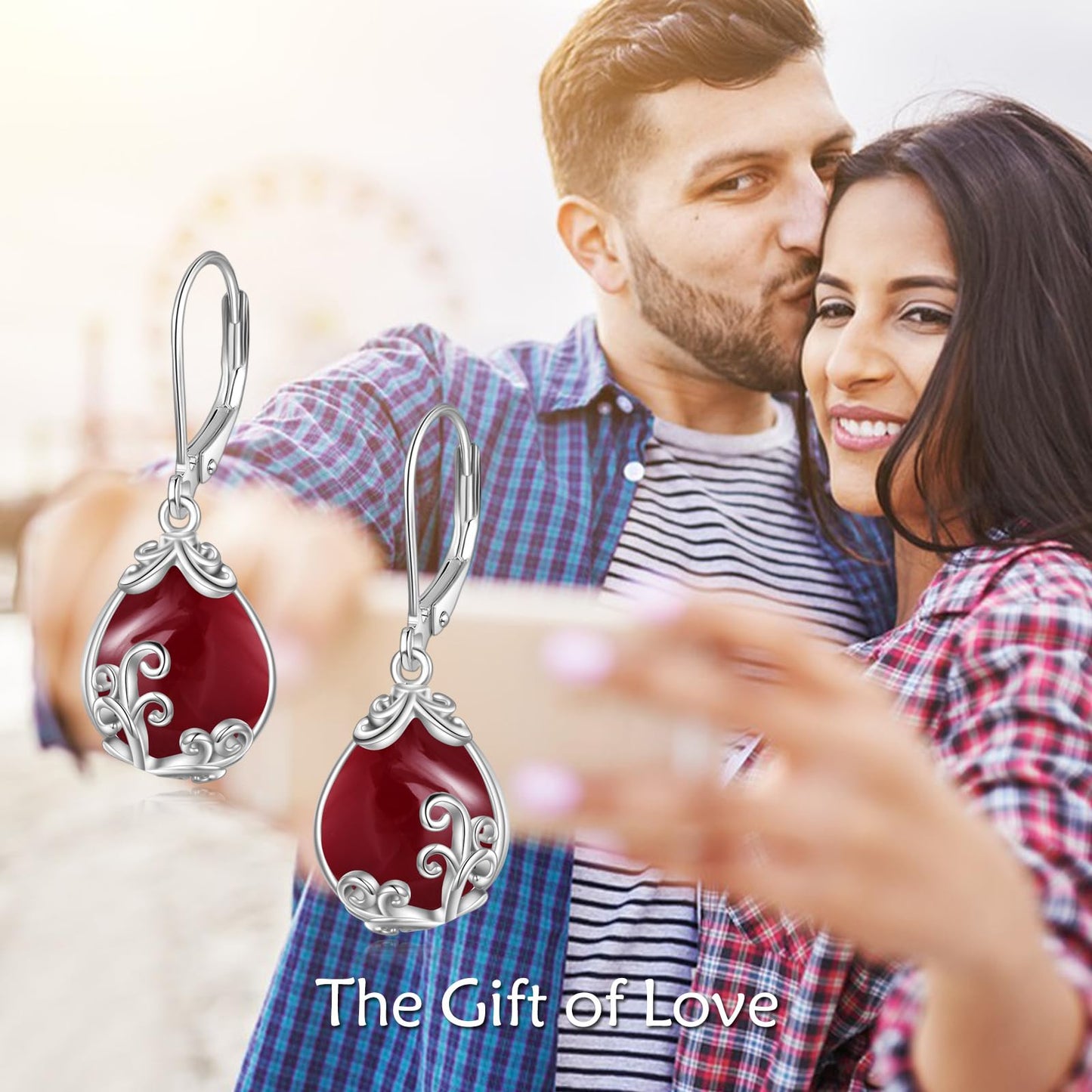 POPLYKE Garnet Filigree Teardrop Drop Dangle Earrings Sterling Silver Red Crystal Leverback Earrings Jewelry for Women