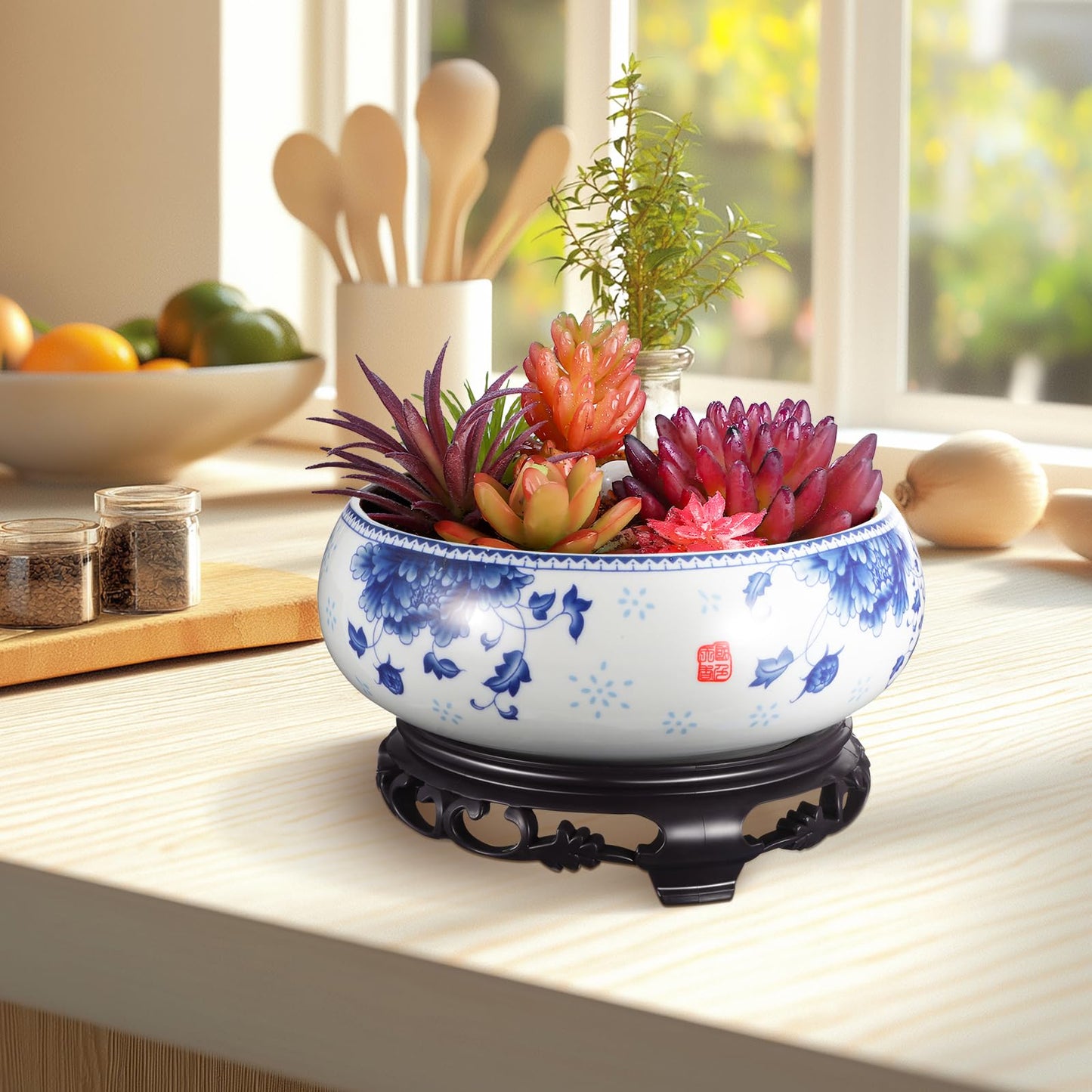 Yardwe Ceramic Flower Pot with Base - Non-Hole Hydroponic Planter for Home Decor Ideal for Succulent and Water Lily Plants, 7.1X6.3 Inch