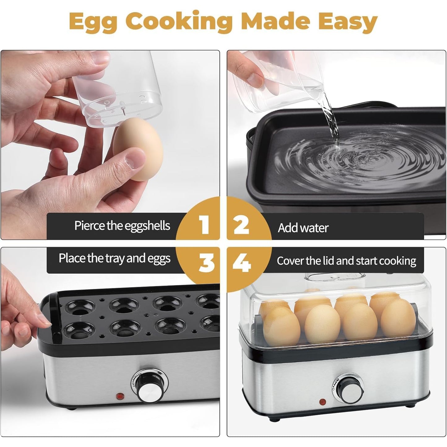 Electric Egg Cooker Rapid – 8 Egg Capacity for Hard Boiled Eggs, Soft boiled egg, Poached Eggs, Scrambled Eggs, or Omelets Maker with Auto Shut Off