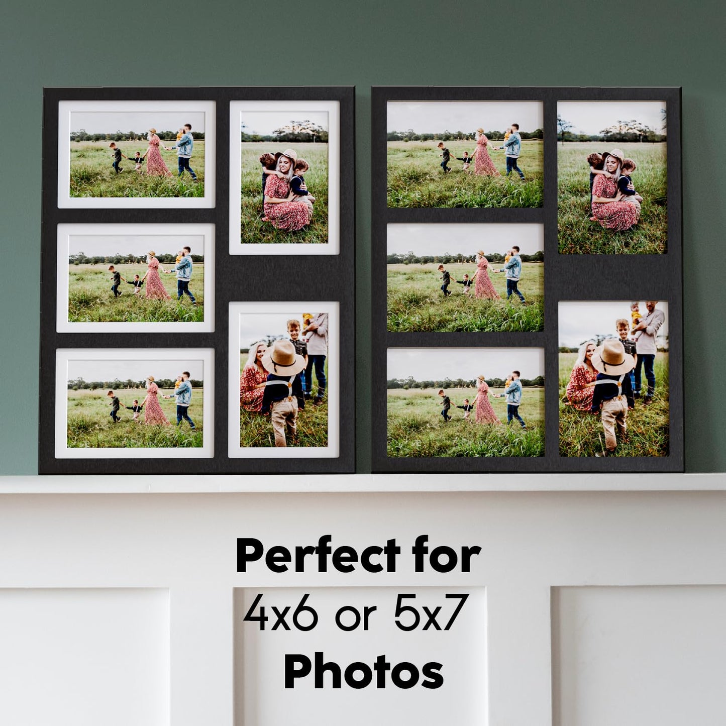 Great Lakes Memories GLM 4x6 or 5x7 Collage Picture Frames for Wall, Holds 5 Photos with Glass & Mat, 5x7 Picture Frame, Picture Frames Collage Wall Decor (Modern Black)