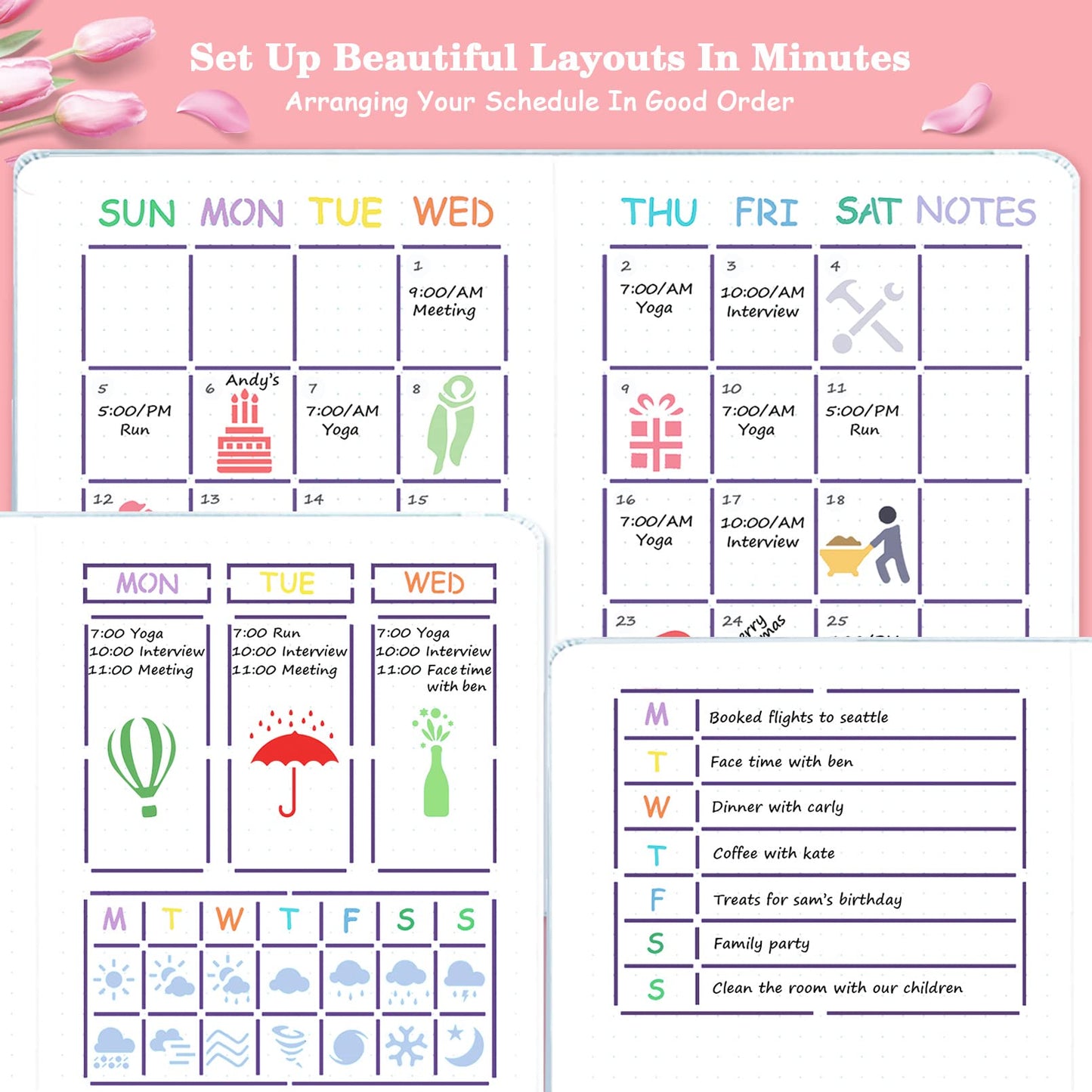 Midenco 30 PCS Bullet Journals Stencils Supplies (5.1x7.9 Inch) Plastic Planner Stencil for Journaling Bujo Accessories Incl Ultimate Productivity and Monthly Seasonal Holiday Themes Stencil