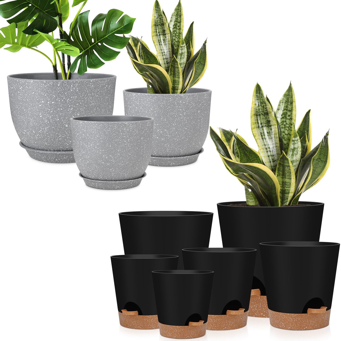 YNNICO Indoor Self Watering Planters with Drainage Holes and Saucers