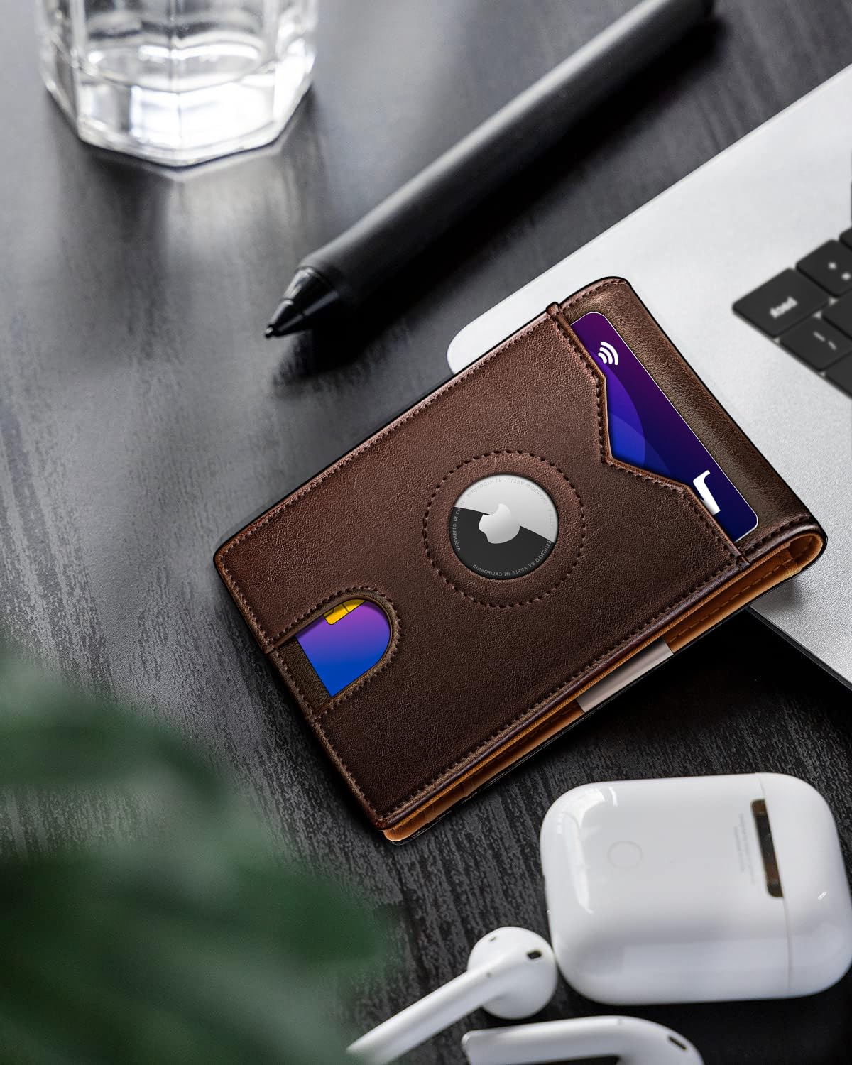 miyozi Airtag Wallet for Men,with Money Clip 11 Cards Slim Front Pocket Leather RFID Blocking Wallet with Gift Box