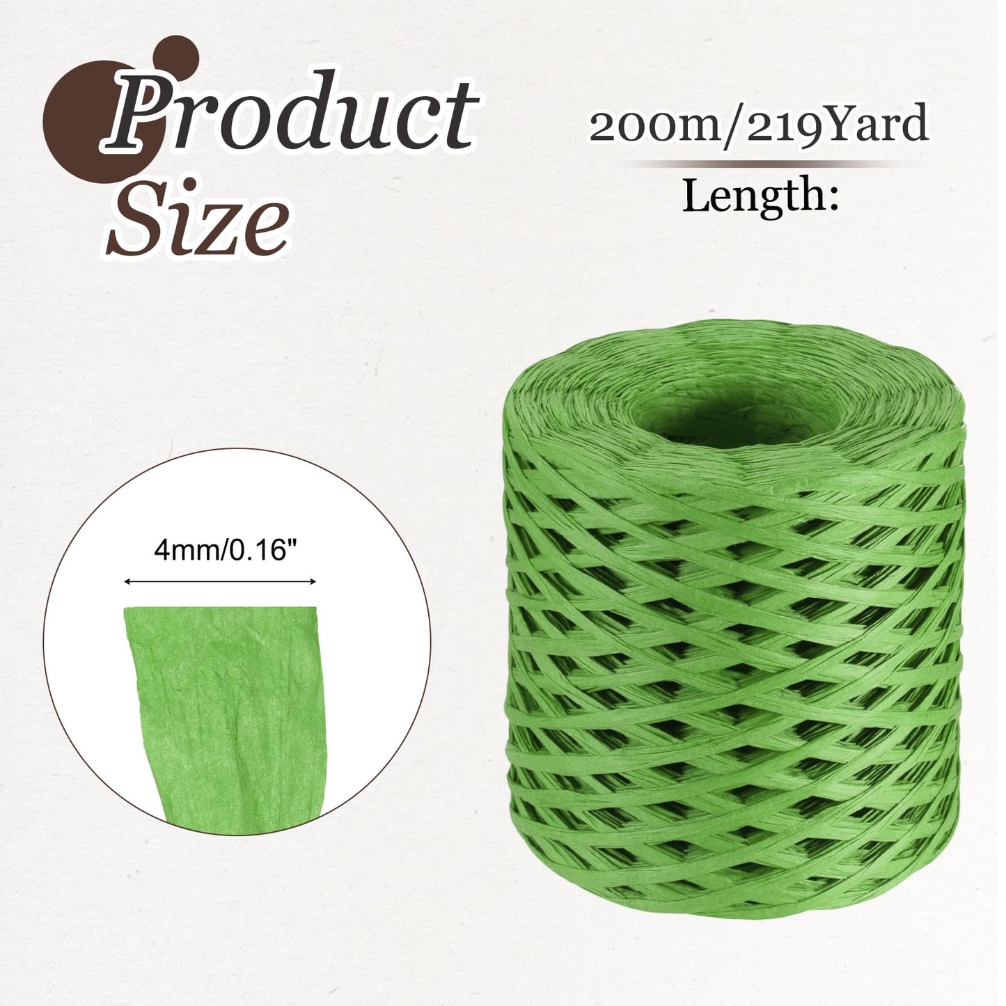 MECCANIXITY Green Raffia Ribbon, 219 Yard Natural Raffia Paper String 4mm Wide Packing Paper Twine Rope for Gift Wrapping DIY Crafts Crocheting Knitting Holiday Decoration