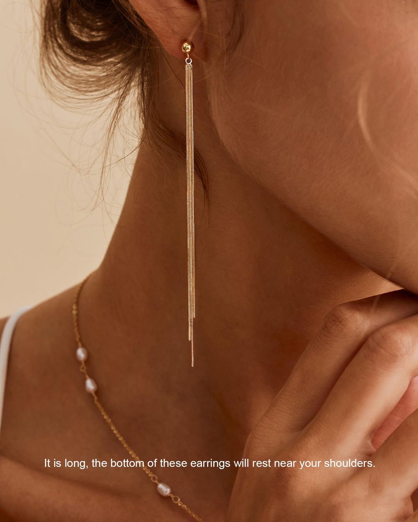 PRTGL Dangle Earrings - 14K Gold Plated Tassel Long Dangle Earrings for Women Asymmetrical Design