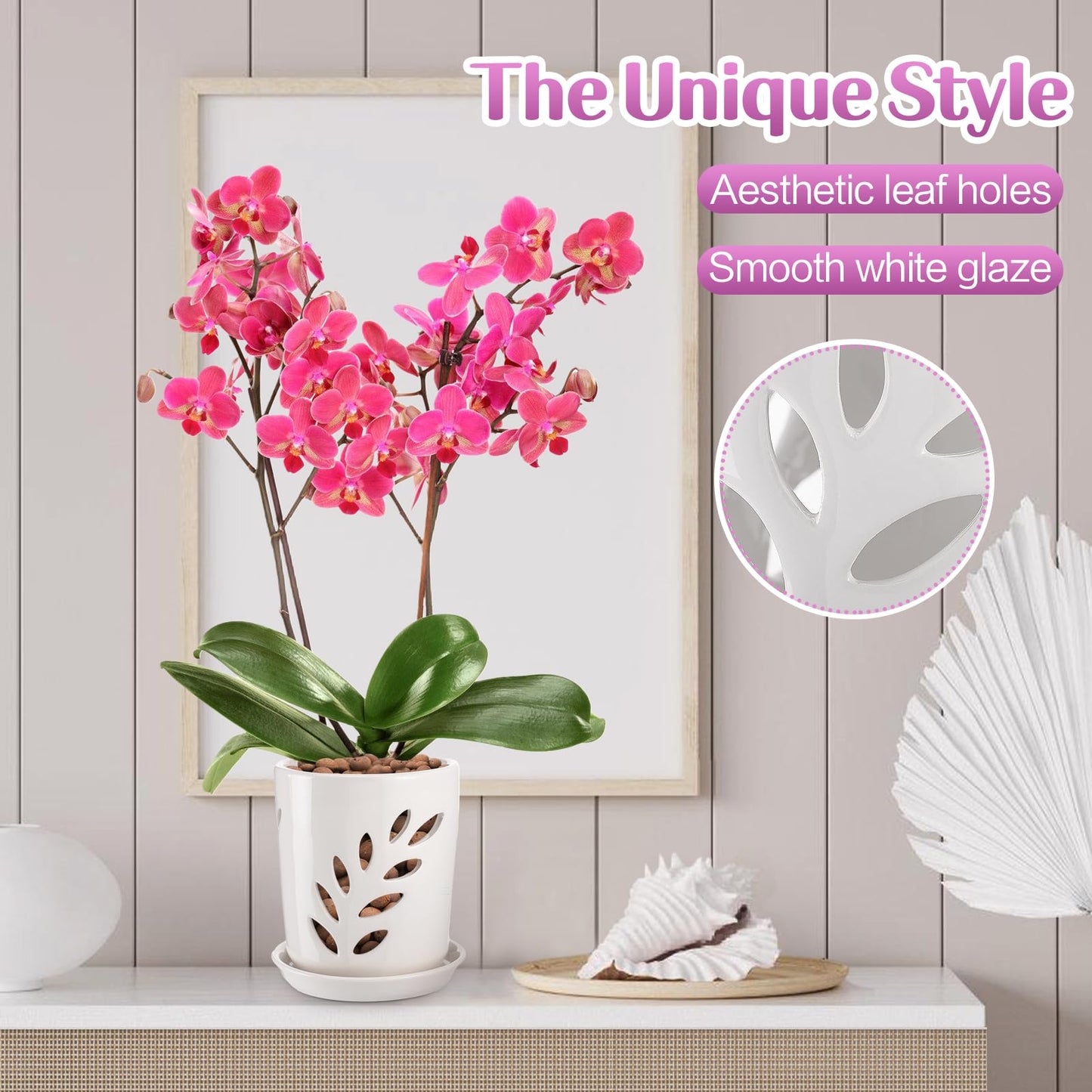 Aulock 4in Ceramic Orchid Pot with Drainage Holes, Decorative Planter, Excellent Airflow for Healthy Roots, for Repotting Indoor