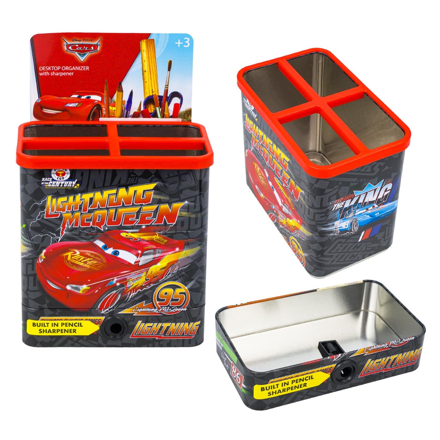 Disney Cars Pencil Holder Set - Bundle of Lightning McQueen Desk Organizer, Pencil Sharpener, Stickers, More | Cars School Supplies Stationery Pack