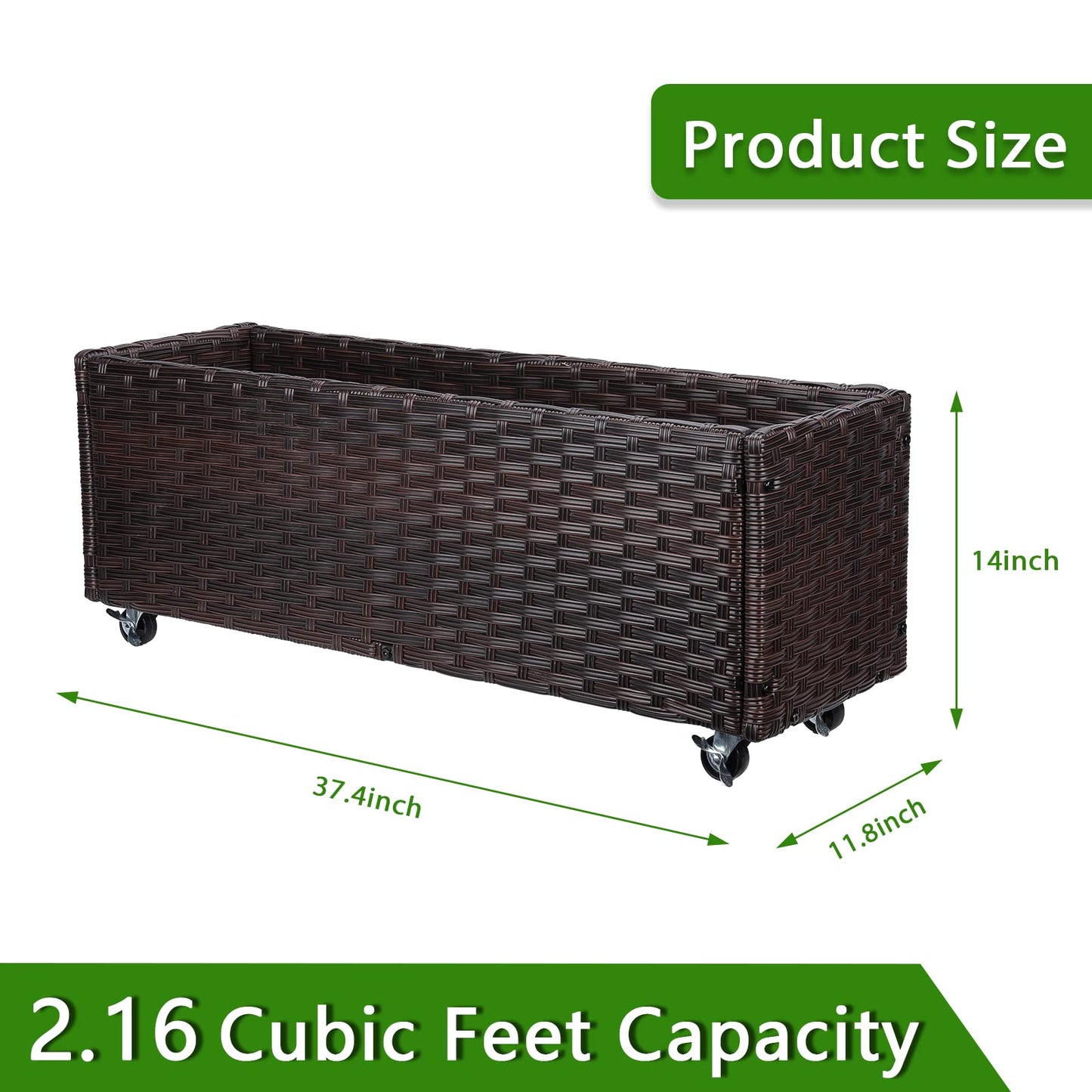 Raised Garden Bed - Garden Planters Box with Wheels, Rattan Patio Raised Beds for Gardening, Indoor Outdoor Planters 3.1FT Save Space…