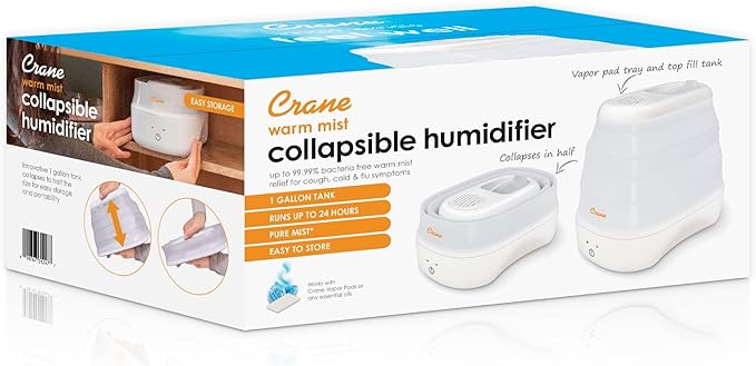 1 Gal. Warm Mist Collapsible Humidifier, White, Top Fill, for Medium Rooms Up to 500 sq. ft.