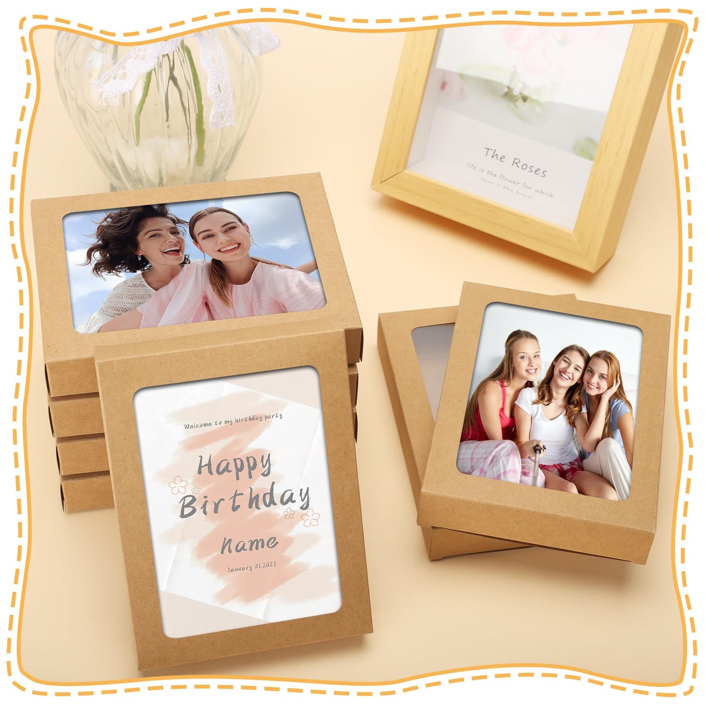 Dawutian 60 Pcs Greeting Card Storage Box,4.5 x 6 x 1 Inch Greeting Card Boxes Kraft Paper Box with PVC Transparent Window Bulk Frame Photo Storage Envelope (Kraft, 4.5 x 6 x 1 Inch)