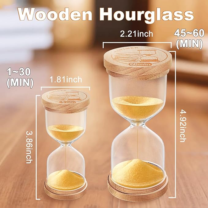 30 Minute Sand Timer Hourglass:Small Wooden Sand Clock,Gold Sand Watch,Hour Glass Sandglass for Classroom,Home,Games (Gold)