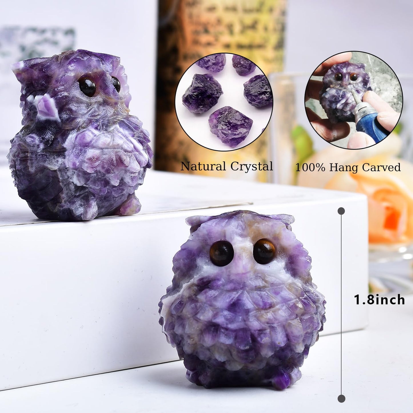 Ytbeoxk 1.9 Inch Amethyst Owl Statue, Purple Owl Figurine, Home Decor, Healing Crystal, Spiritual Gift