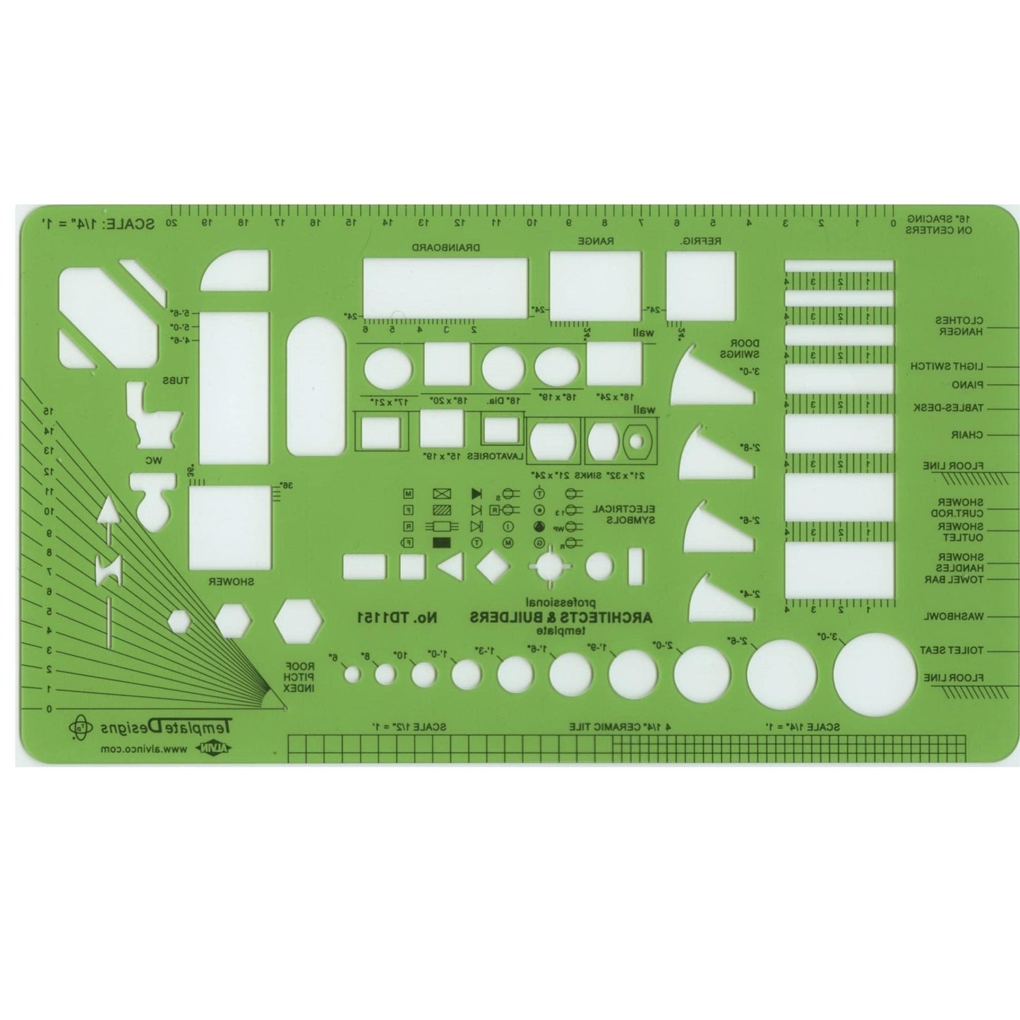 ALVIN, TD1151, Architects & Builders Template, Drawing and Drafting Tool for Artists, Architects, Design and Drafting, 5.25 x 9.25 Inches