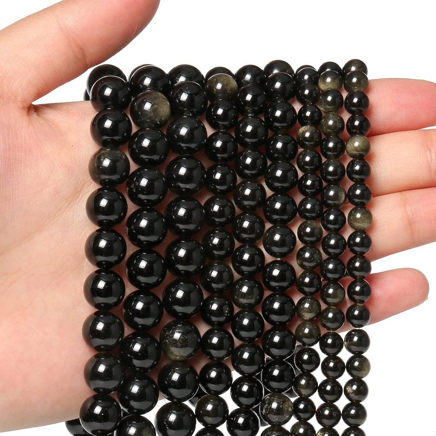 60pcs 6mm Natural Stone Beads Gold Obsidian Beads Energy Crystal Power Gemstone for Jewelry Making, DIY Bracelet Necklace