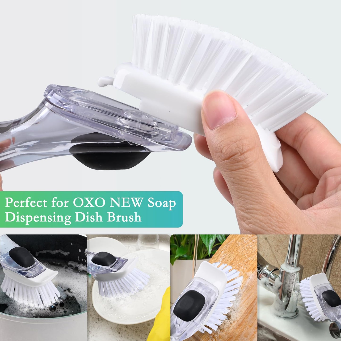 New Brush Refills for OXO New Soap Dispensing Dish Brush - 8 Pack Dish Brush Cleaning Soap Dispensing Head Replacement for Scrubber
