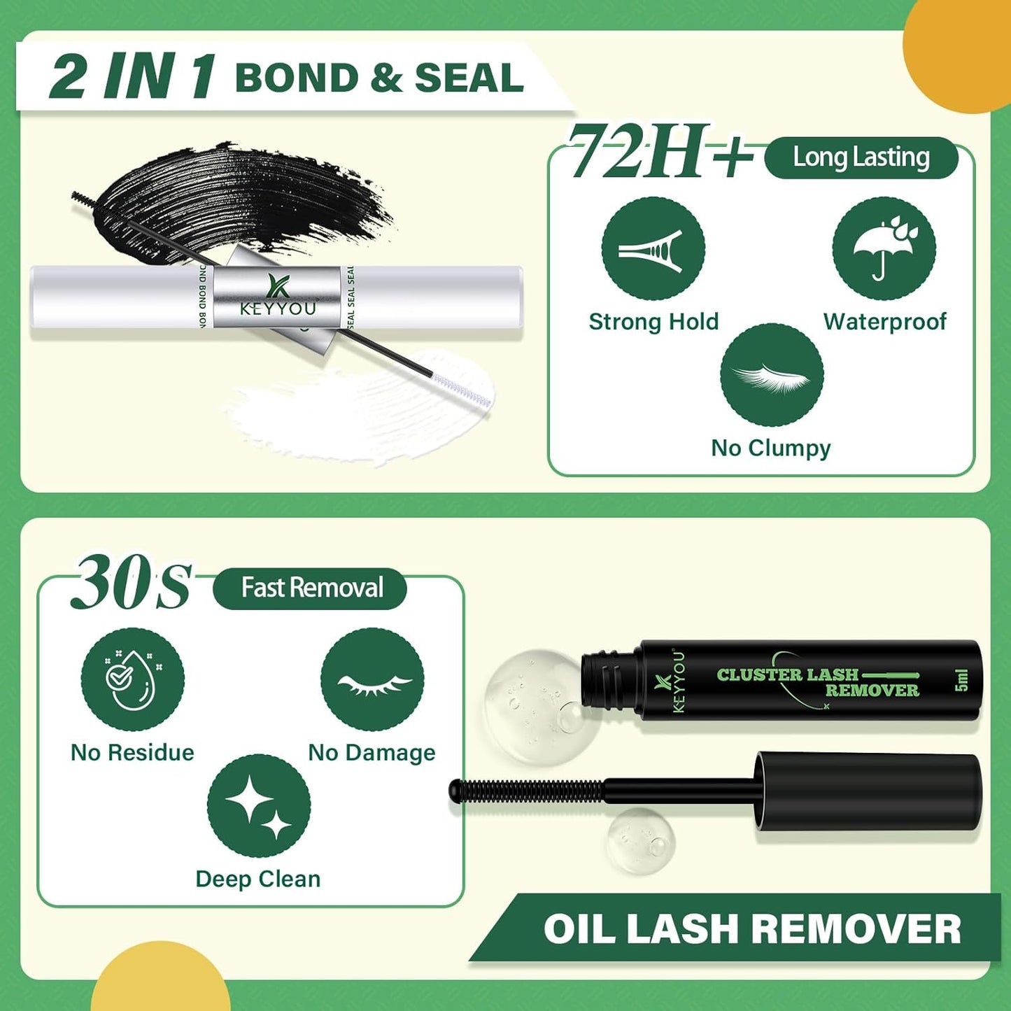 DIY Lash Extension Kit KEYYOU 144pcs Lash Clusters Eyelash Extension Kit with Mascara Brush Bond and Seal Lash Glue Remover Lash Applicators Lash Brush for DIY Lash Extensions (Y02 Kit)