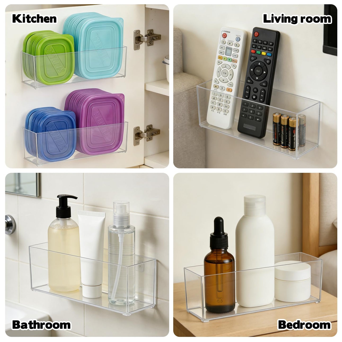 Rainmae 2 Pack Kitchen Cabinet Door Organizer, Lid Organizer Inside Cabinet Wall Mounted Plastic Storage Box Stackable Under Sink Lunchbox Lid Container for Kitchen Bathroom Office Organization