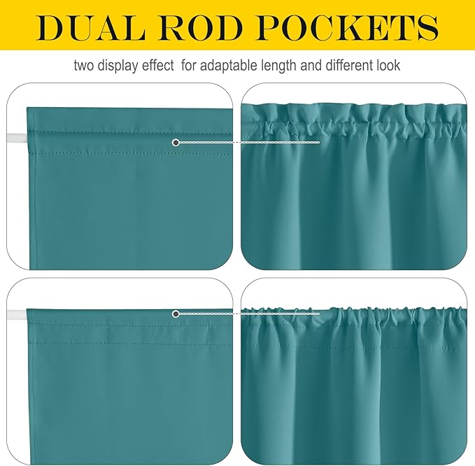 NICETOWN French Door Curtains for Kitchen Window, Thermal Insulated Privacy Protection Blackout Curtains for French Door Window Shade with Tieback, 1 PC, 42" x 80", Sea Teal