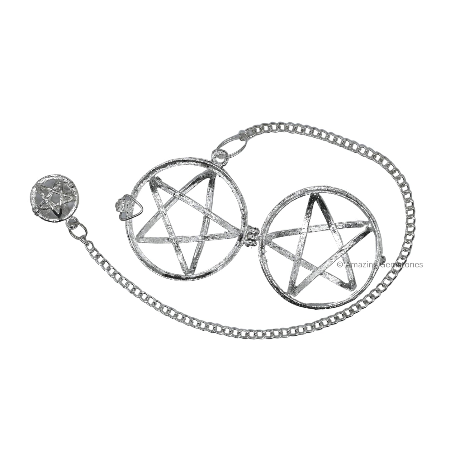 Healing Metal Pendulums for Divination, Silver Circular Star Cage Openable Steel Copper Pendulum High Energy Pendulo de Bronce Pendulos de Mesa MP76