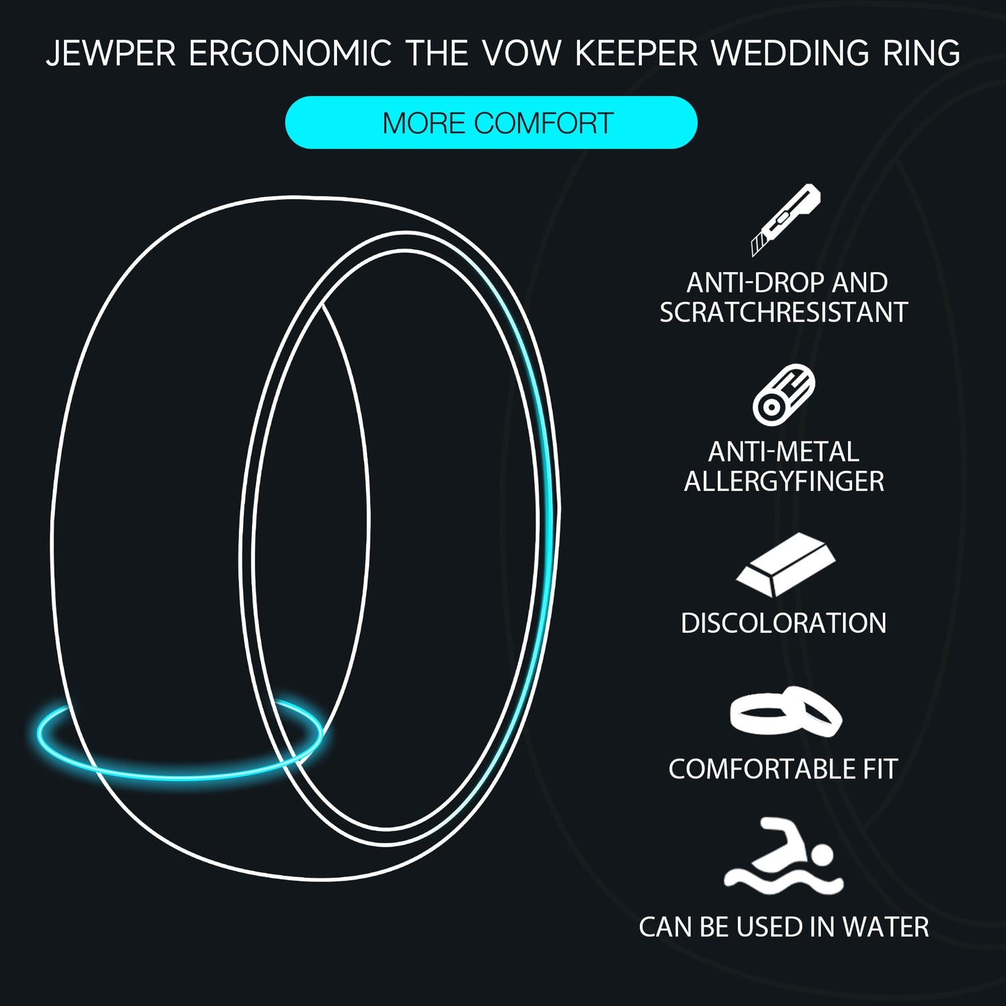 JEWPER 6MM 8mm Black/silver/gold Tungsten Rings for Men Womens Couple Fashion Jewelry Promise Engagement Wedding Band Hammered Inner ring inlaid with olive wood Carbide Polished Edge Comfort Fit