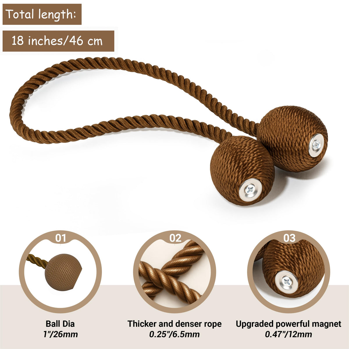 Magnetic Curtain Tiebacks Dark Brown 4pcs