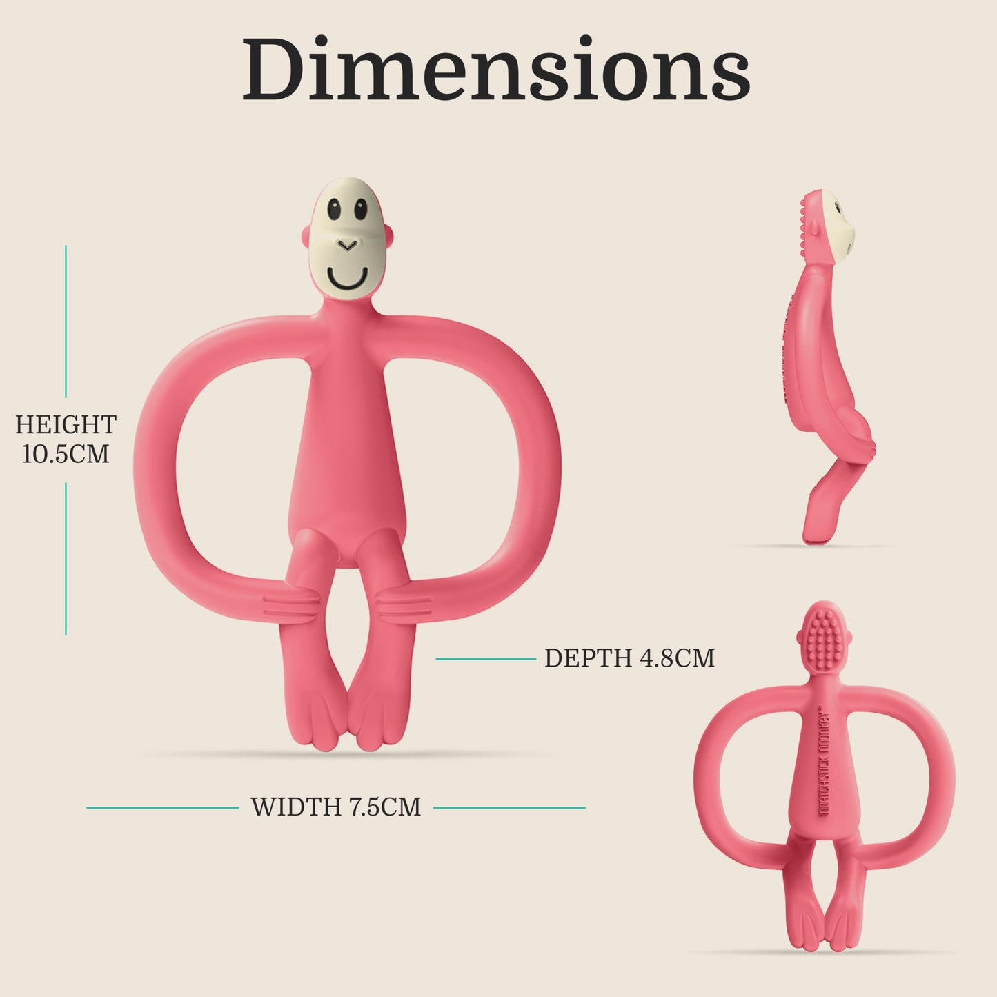 Matchstick Monkey Silicone Teether & Gel Applicator – Silicone Baby Teether, Easy-to-Grip, BPA-Free, Supports Self-Soothing & Early Brushing, 3 Months+, 4 Inches, Pink