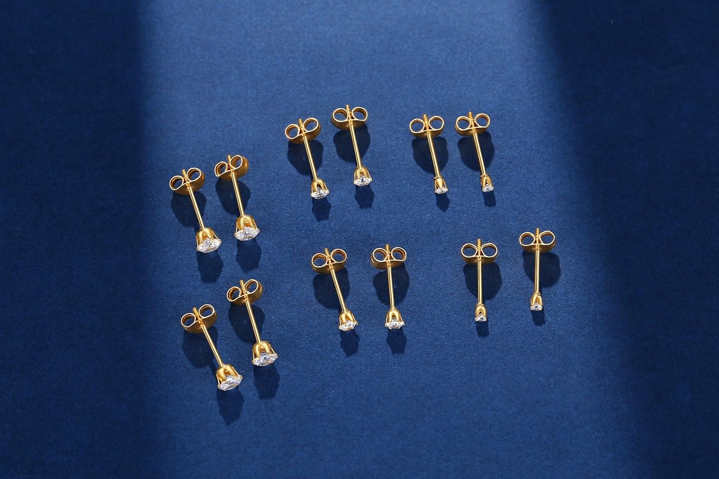 FOSIR 6 Pairs Tiny 14K Gold Plated Stainless Steel Cubic Zirconia Stud Earrings for Women, Hypoallergenic 316L Earrings Pack, 2mm 3mm 4mm CZ