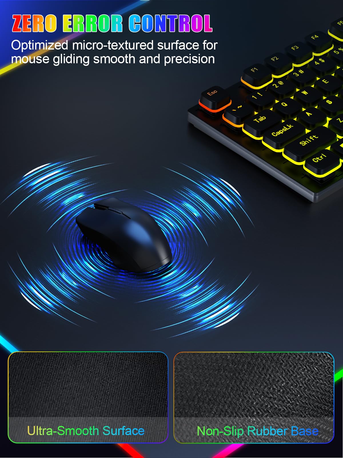 Mouse Pad with Foldable Phone Holder & Wireless Charger, XXL RGB Gaming Mousepad 31.5"x15.8" Large Desk Mat for Keyboard, Black Desk Pad with Dual Qi Charging Station | 11 Colors 5 Modes | Waterproof