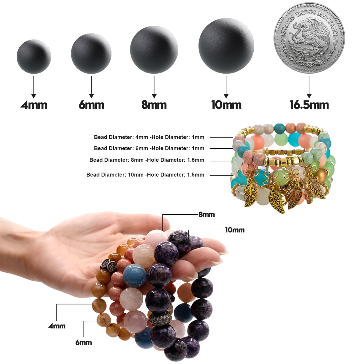 NITOPUPU 100Pcs 8mm Natural Smooth Picture Jasper Gemstone Beads Round Loose Stone Beads for Jewerly Making with Crystal Stretch Cord