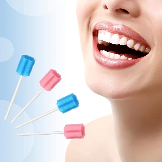 300 Pieces Oral Swabs Disposable Mouth Swabs Sponge Dental Swabsticks Unflavored for Mouth Cleaning Oral Care Health, Pink and Blue (not Individual Packing)