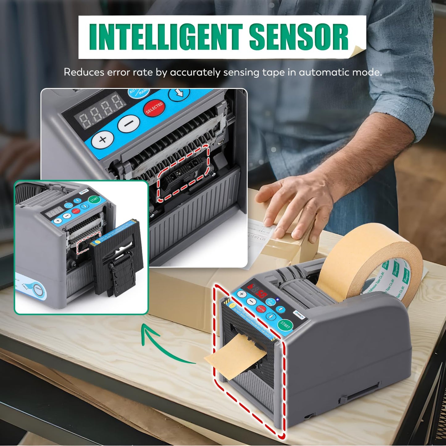 Frifreego Automatic Tape Dispenser Electric Tape Cutter, 39" MAX Cutting Length, with Manual & Auto Modes, Cutting Various Tapes with 0.24-2.36" Width, for Office Warehouse Use, Package Packing
