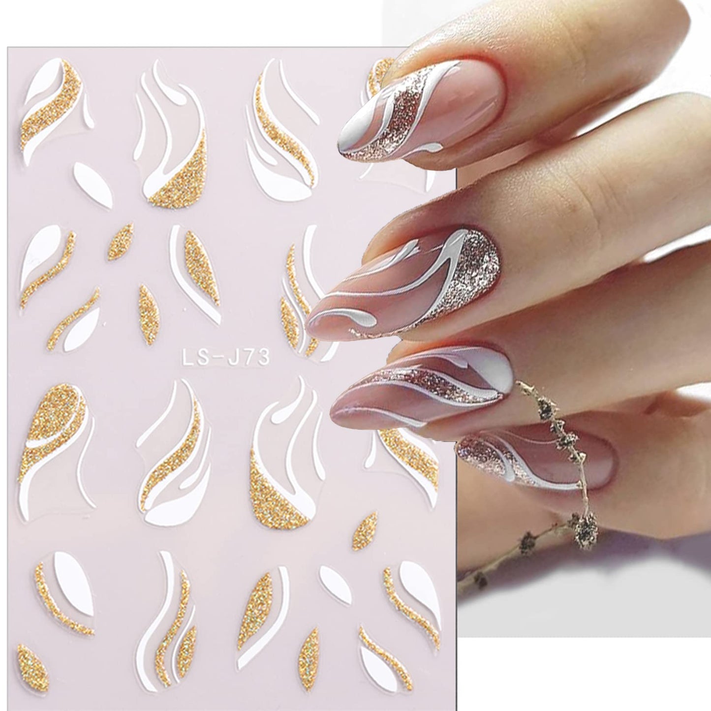 French Shining Line Nail Art Stickers - Gold Metal Curve Wavy Stripe Decals, 3D Glitter Lines, DIY Nail Manicure Decoration for Women