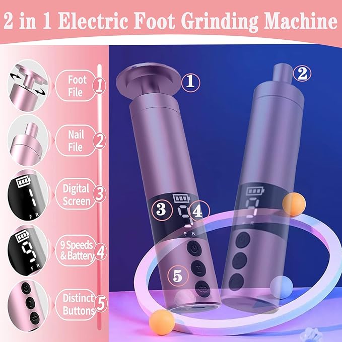 Darmave Cordless Electric Foot Callus Remover, 9 Speed Adjustable Speed Rechargeable Foot Sander Pedicure Tools for Feet Dead Skin with 80 pcs Sandpaper Disk and 20pcs Nail Buffer Sanding Rings