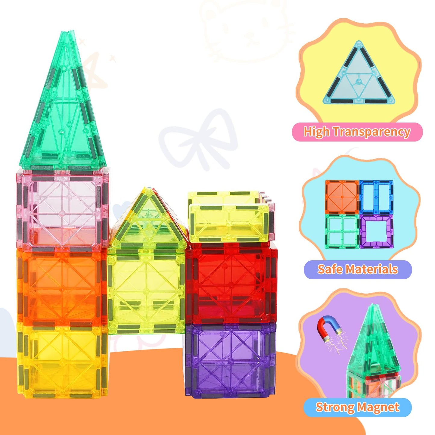 Cutedeer 108 Piece Magnetic Tiles, Magnet Building Blocks Set for Kids Toddlers, STEM Construction Toys with Gift Box for All Ages Boys Girls